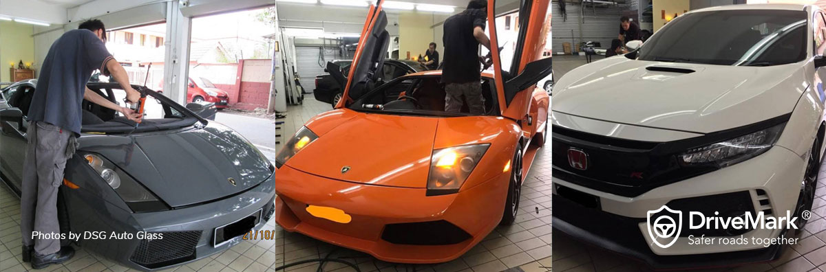 Replacing broken windscreen for high end cars. Photos by DSG Auto Glass